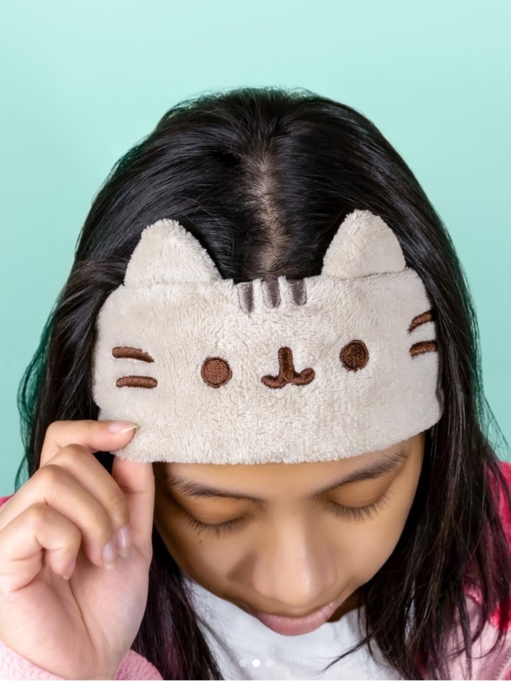 Pusheen Plush Cat Ear Headband - Cream with Brown Embroidery